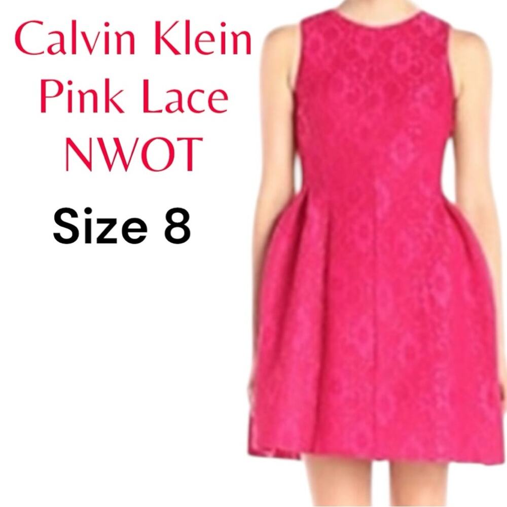 Calvin Klein Elegant Pink Lace Dress Fit and Flare Mini Dress NWOT Size 8